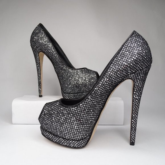 GIUSEPPE ZANOTTI Sharon 105 Glitter Peep Toe Pumps - Picture 10 of 15